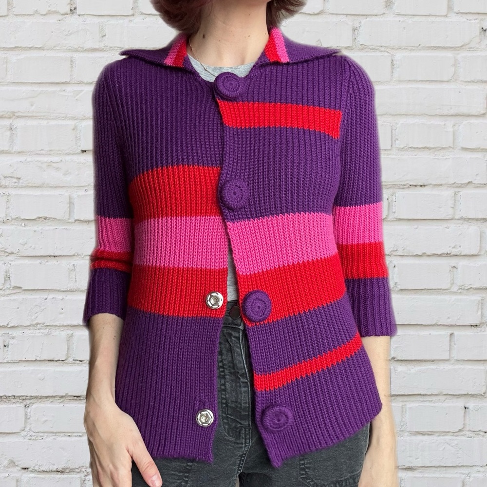 Marc Jacobs Cardigan Colour Block Striped Wool Blend | Size S-M - Picture 6 of 10